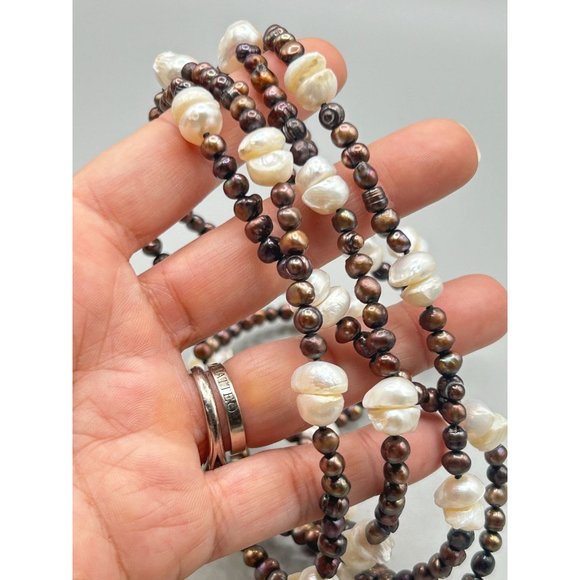 Super Long Genuine Pearl Necklace Dyed Brown Blister Pearls White Baroque Pearls - Picture 6 of 8